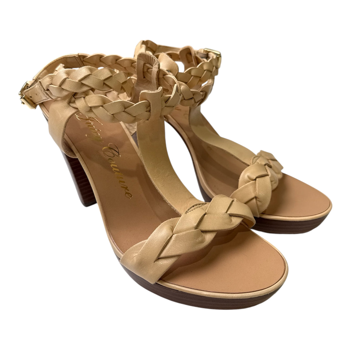 Juicy Couture Nude Leather Braided Strappy Heels