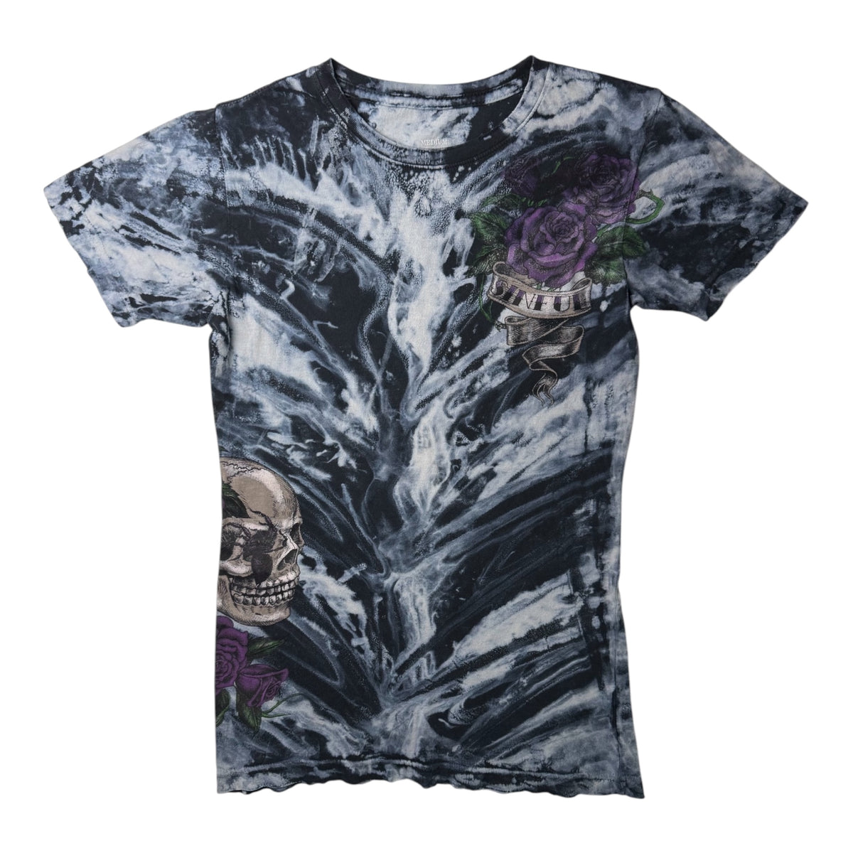 Sinful By Affliction Tee w/ Purple Roses & Skull Graphic