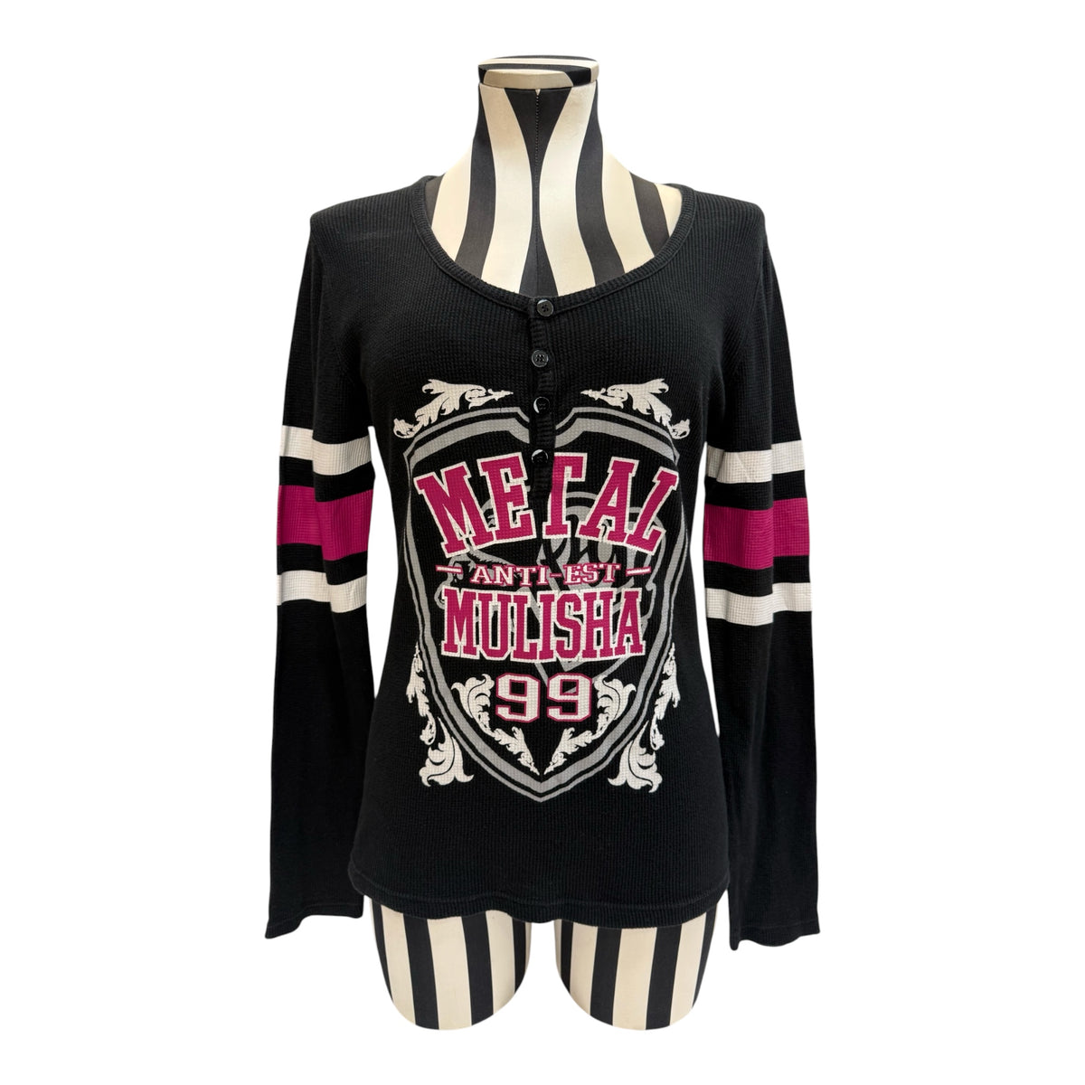 Metal Mulisha Long Sleeve Thermal Top w/ Pink & White Stripes
