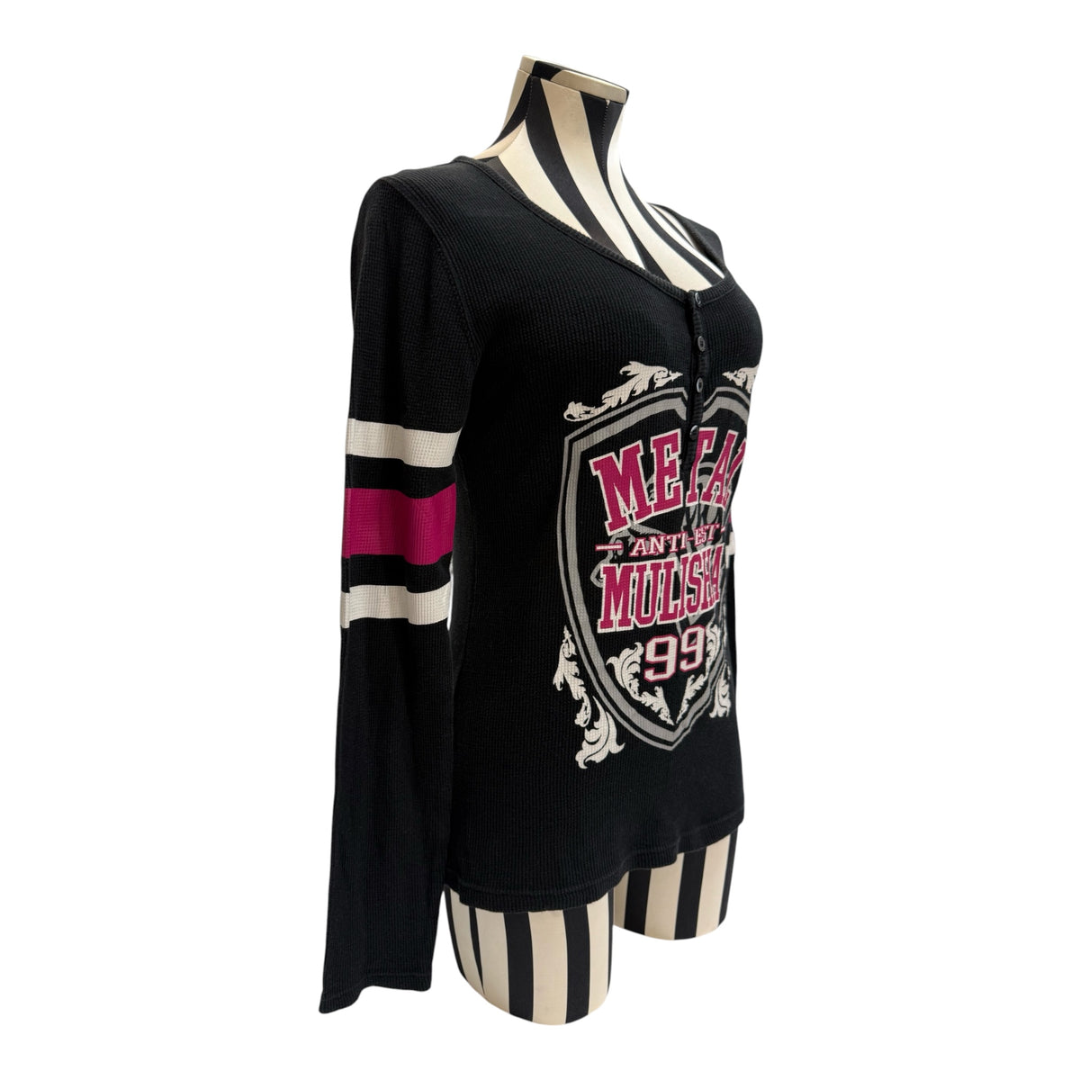 Metal Mulisha Long Sleeve Thermal Top w/ Pink & White Stripes