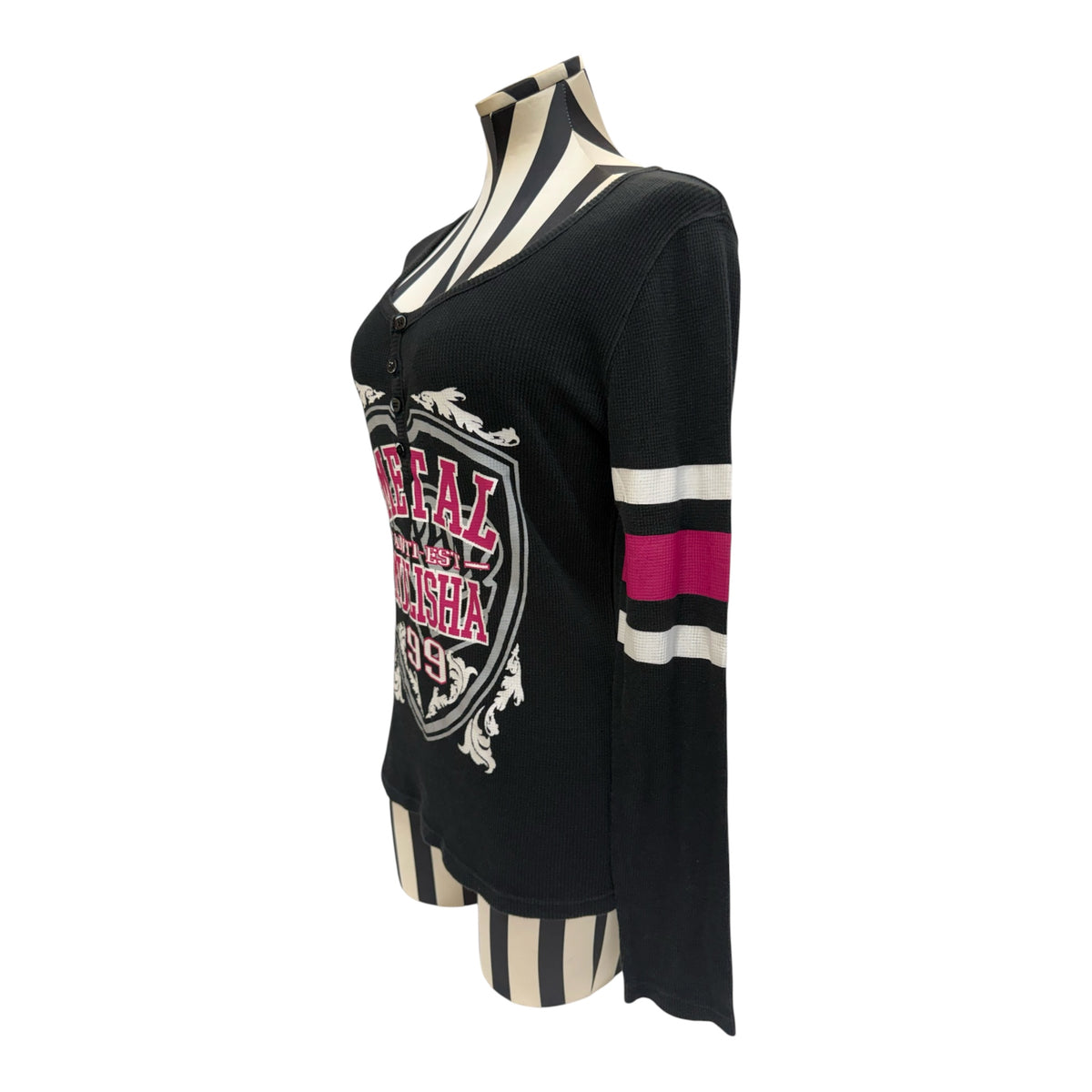 Metal Mulisha Long Sleeve Thermal Top w/ Pink & White Stripes