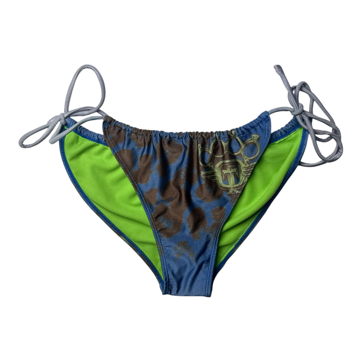 Tapout Bikini Bottoms w/ Green 'TAPOUT' Text on Blue Graphic Background