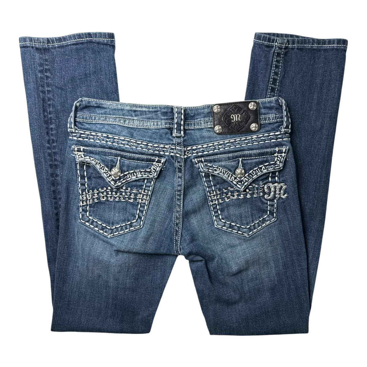 Miss Me Low Rise Straight Jeans w/ Silver Studs & Rhinestones