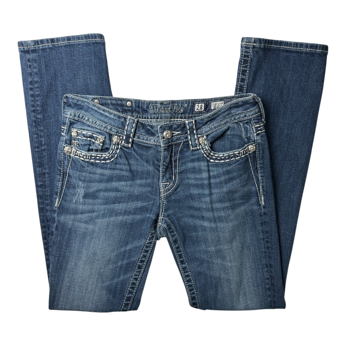 Miss Me Low Rise Straight Jeans w/ Silver Studs & Rhinestones