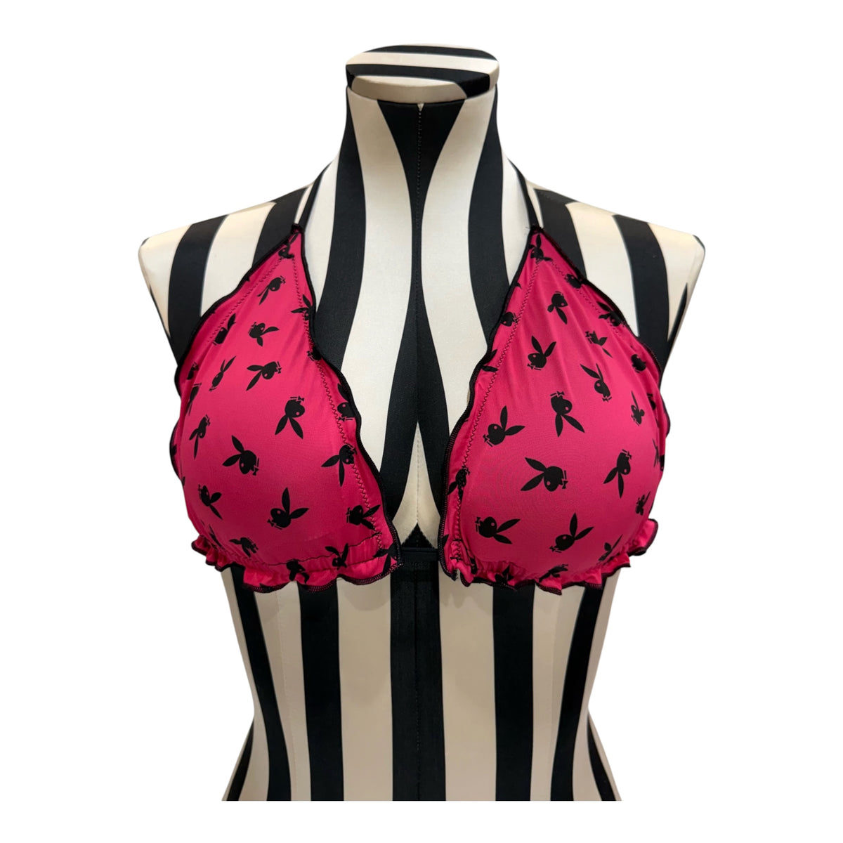 Playboy Pink & Black Bunny Logo Bikini Top