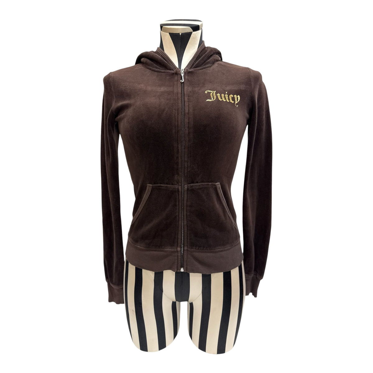 Juicy Couture Brown Velvet Zip Up Hoodie w/ Dog Logo Accent