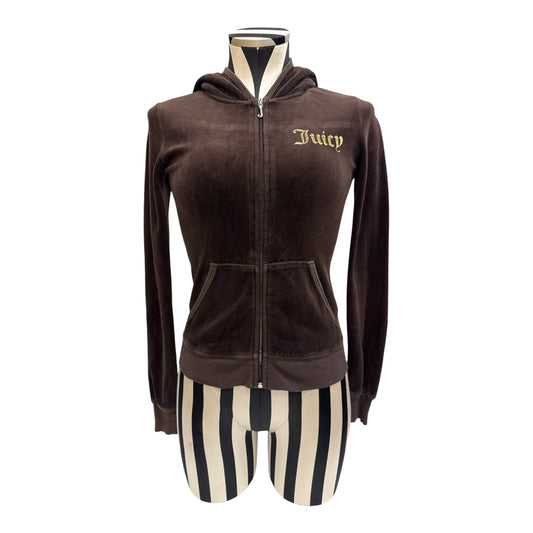 Juicy Couture Brown Velvet Zip Up Hoodie w/ Dog Logo Accent