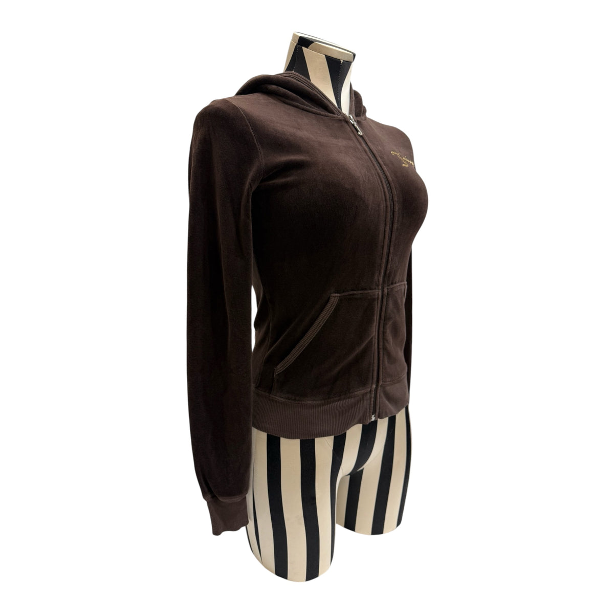 Juicy Couture Brown Velvet Zip Up Hoodie w/ Dog Logo Accent