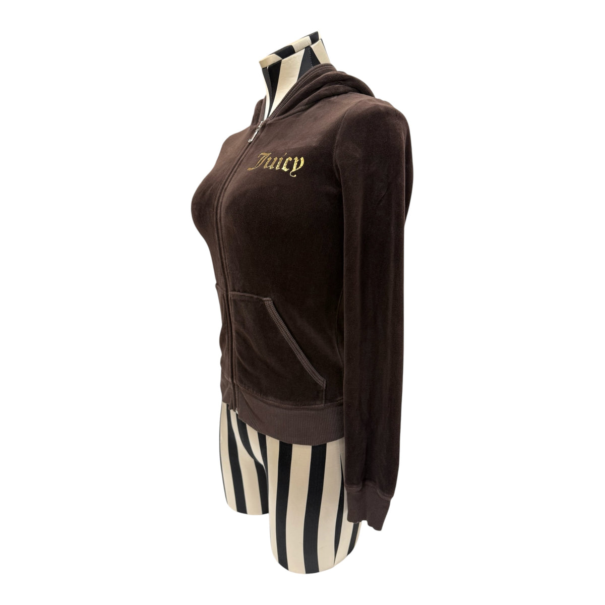 Juicy Couture Brown Velvet Zip Up Hoodie w/ Dog Logo Accent