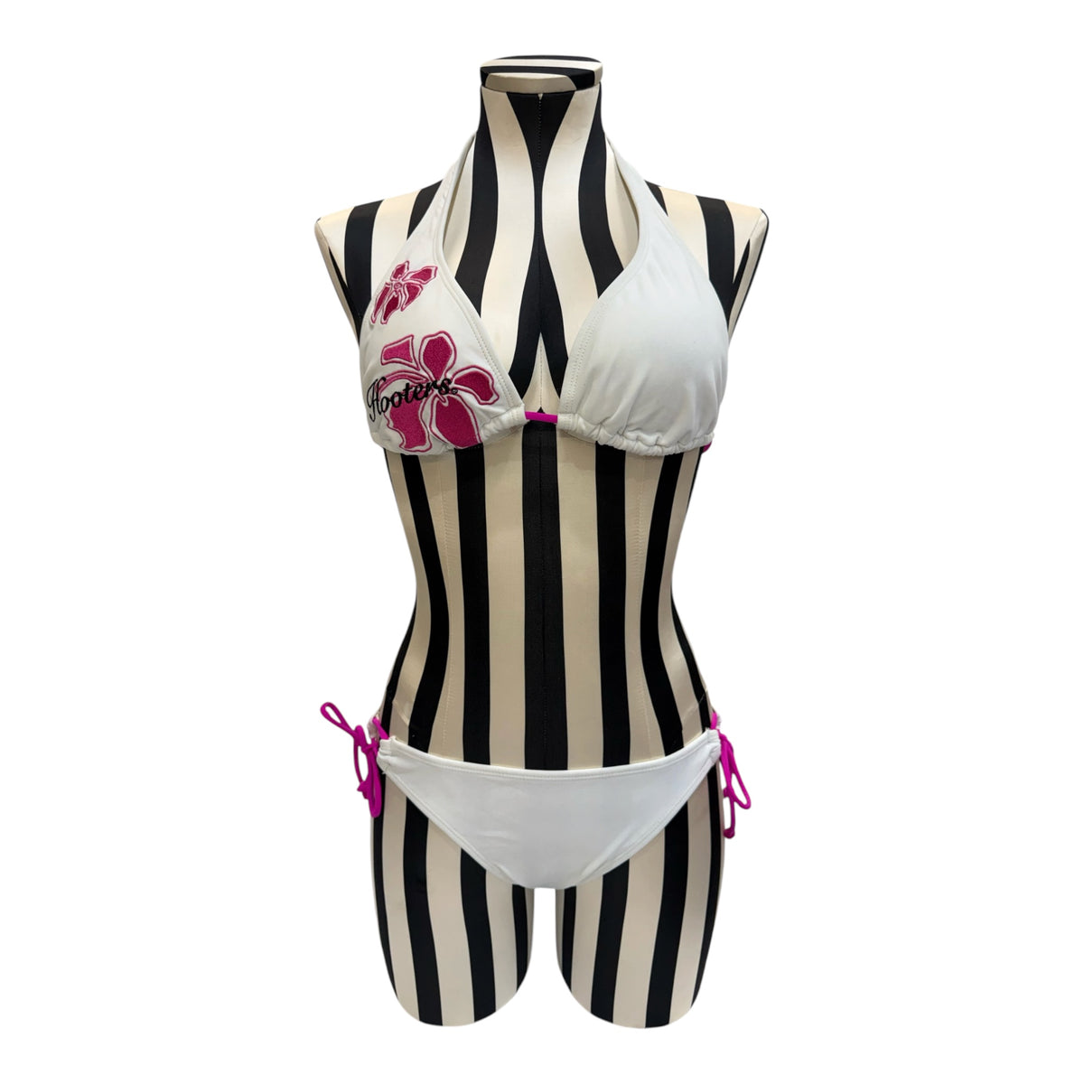 Hooters White Bikini Set w/ Pink Floral Graphics
