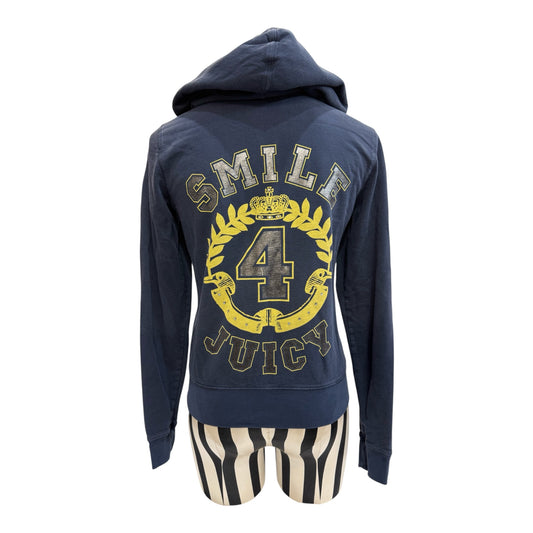 Juicy Couture Navy Blue Zip Up Hoodie w/ 'SMILE 4 JUICY' Graphic