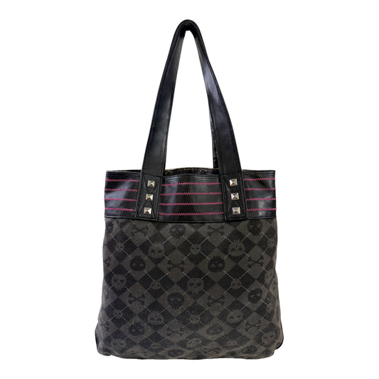 Abbey Dawn Black & Pink Tote Bag w/ Skull & Plaid Pattern
