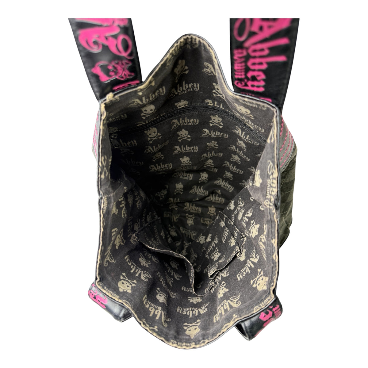 Abbey Dawn Black & Pink Tote Bag w/ Skull & Plaid Pattern