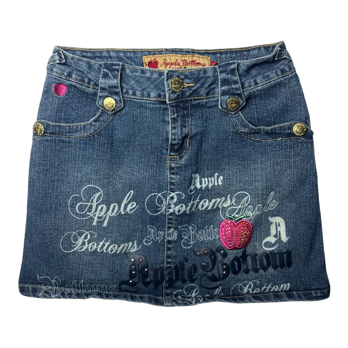 Apple Bottoms Graphic Script Denim Skirt