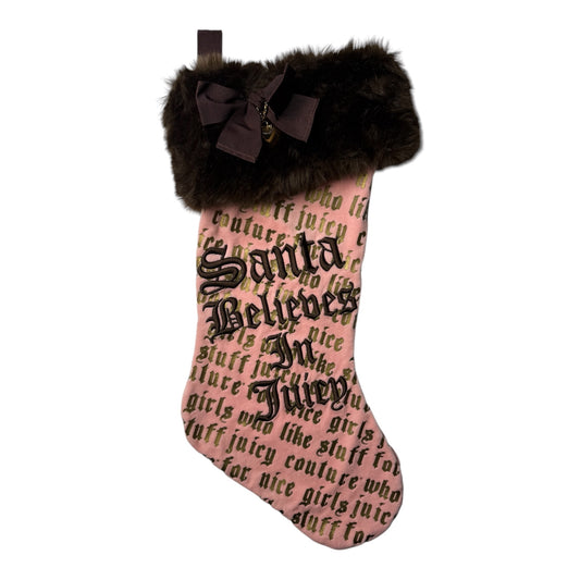Juicy Couture 'Santa Believes In Juicy' Pink Christmas Stocking w/ Brown Text