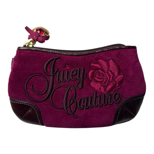 Juicy Couture Purple Suede & Leather Wristlet w/ Embroidered Logo & Rose